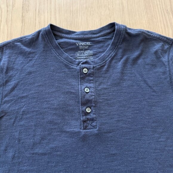 Vince | Classic cotton button tee | Navy Blue | L - Picture 2 of 5